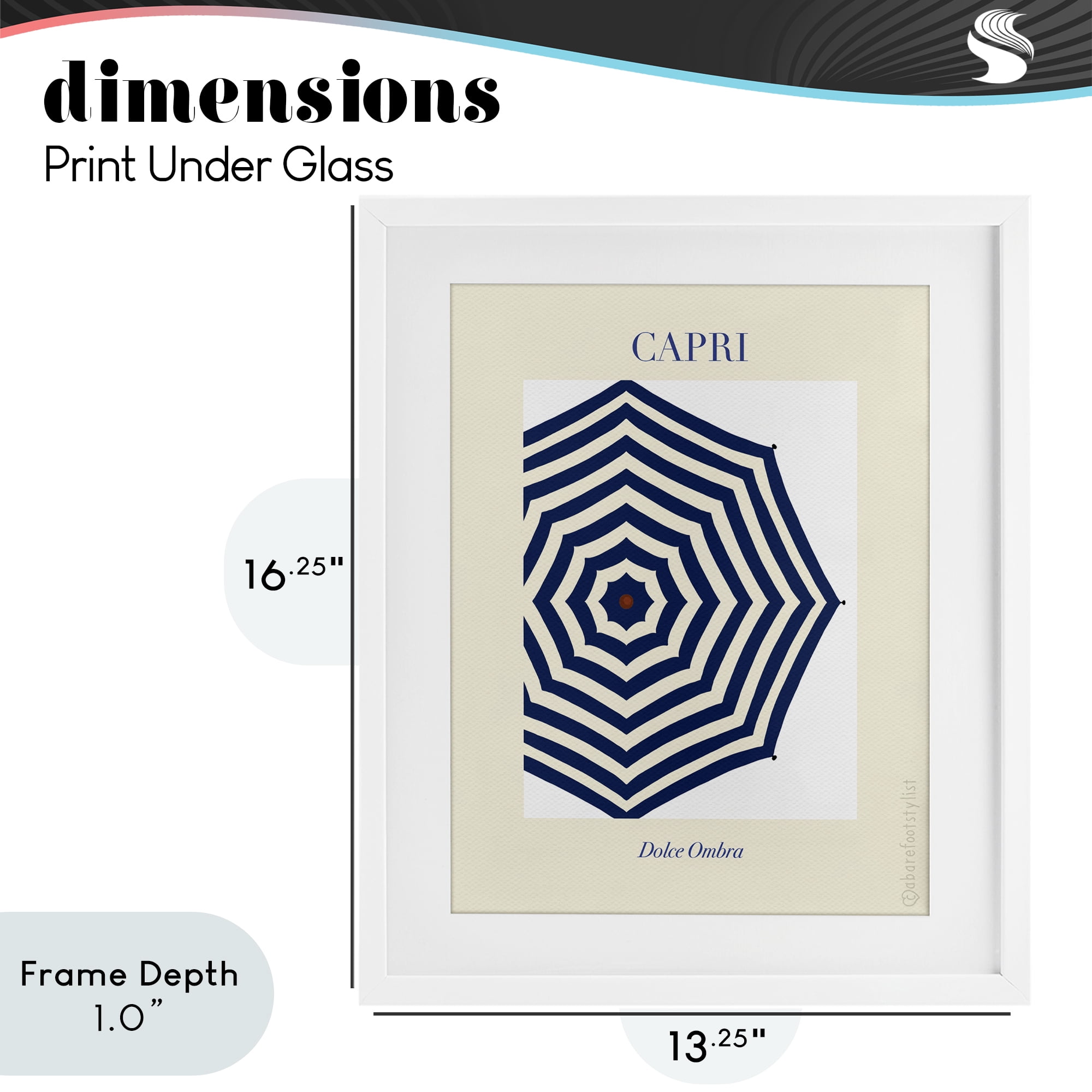 Stupell Industries Capri Striped Umbrella White Framed Print Under Glass, design by A Barefoot Stylist