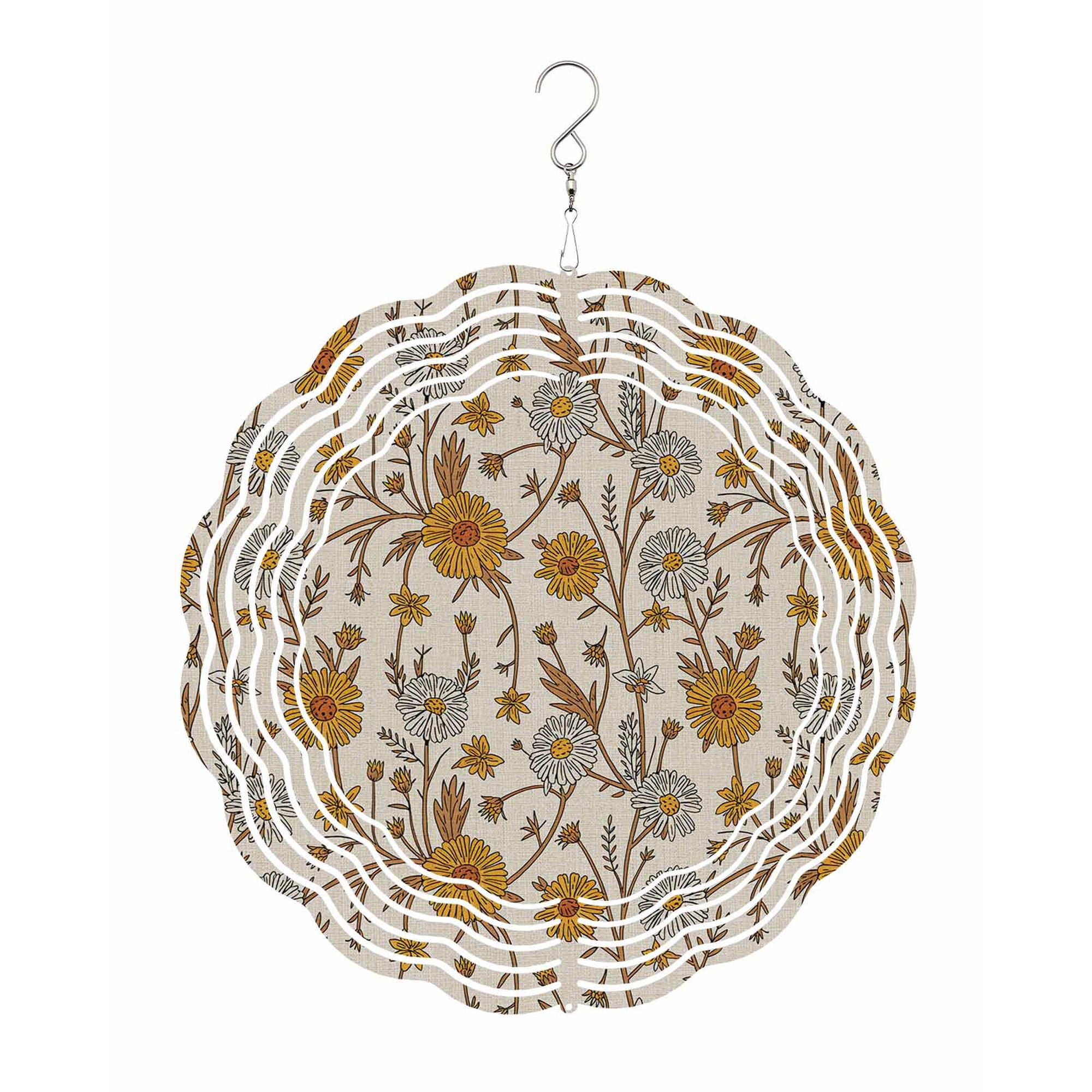 Yellow White Daisy Wind Spinner for Garden Yard 8In Fall Flower 3D Stainless Steel Kinetic Hanging Wind Spinners Rustproof Outdoor Decor for Lawn Patio Home