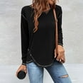 thumbnail image 2 of EQWLJWE Blouses à Manches Longues pour Femmes Mode Col Rond Manches Longues Unie Décontractée Patchwork Blouse, 2 of 6