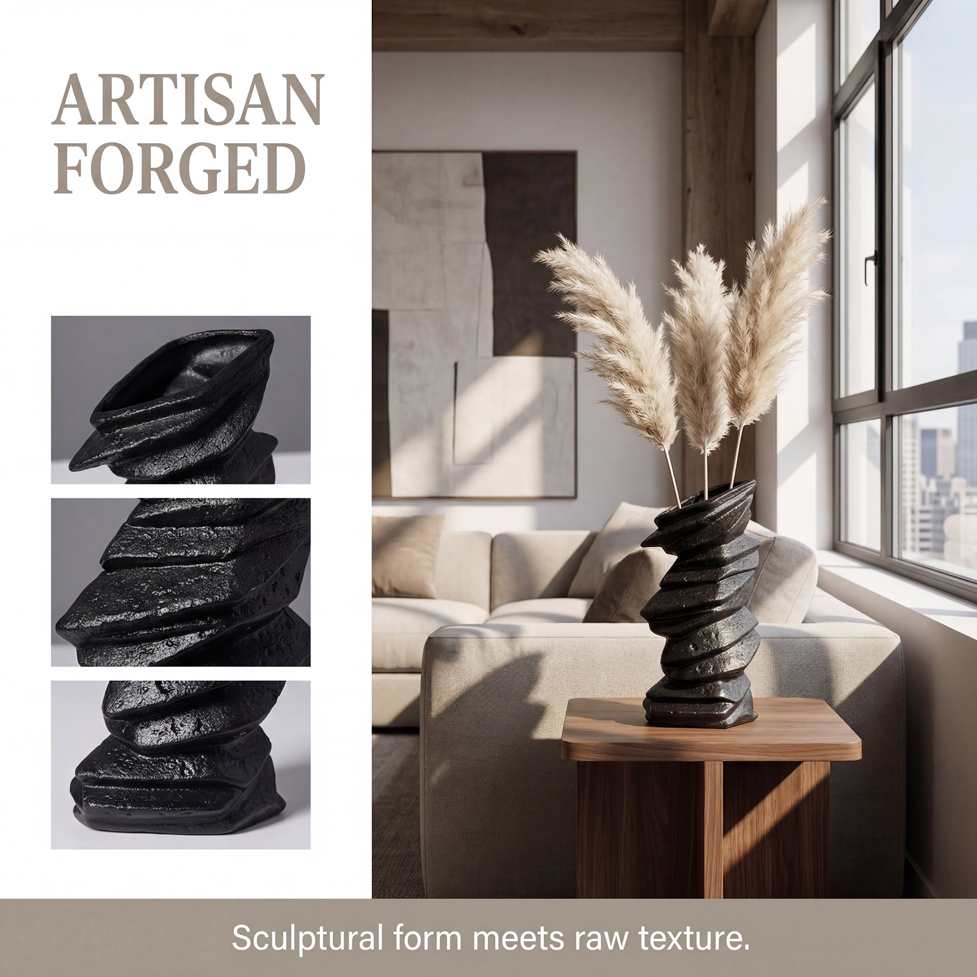 Unique Bargains Modern Ceramic Vase for Home Decor Matte Ribbed Flower Vase Black 4.6
