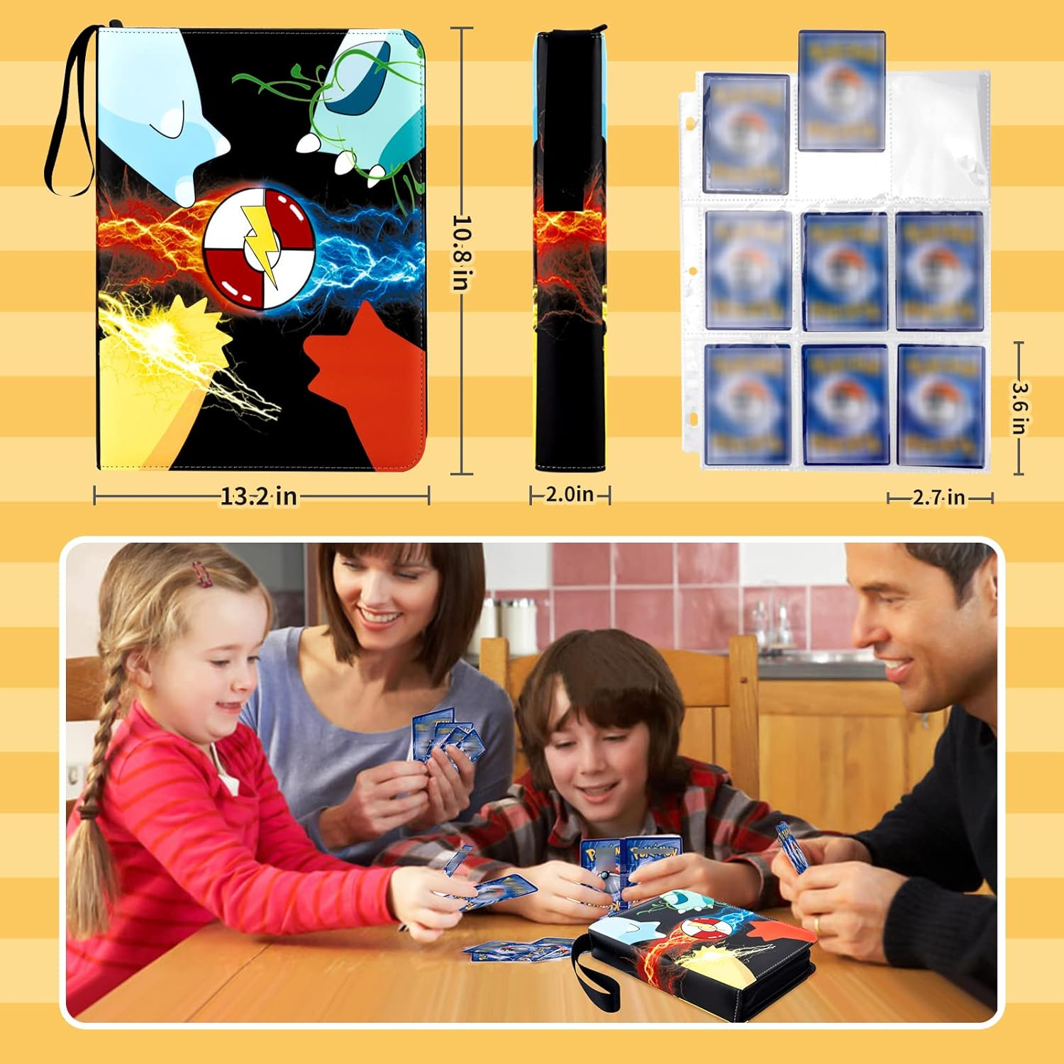 Trading Card Binder 9 Pocket,50-Page Double-Sided Storage Collection Book,Premium Card Binder 900 Pockets,3-ring Zipper Trading Card Holder is A Toys Gift for Girls and Boys(Black 9 pocket）