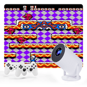 Gold Mini Projector with Retro Gaming Console, 2 Retro Game Sticks, Portable Projector with 30,000 Built-In Retro Games