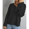 thumbnail image 3 of Suéter de medio botón con cuello en V Hombro caído Ajuste holgado Suéter de manga larga de punto informal para otoño Negro S, 3 of 6