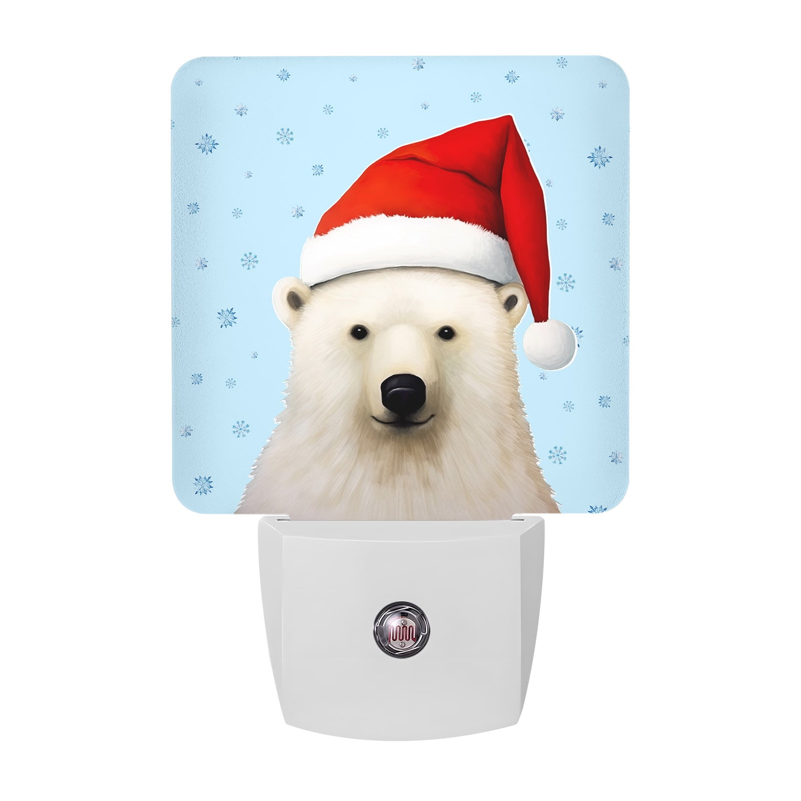 Blue Cute Night Lights Red Hat Polar Bear Smart Auto Dusk to Dawn Sensor Nightlights Plug-in Nightlight for Bedroom Bathroom Living Room Kitchen Hallway