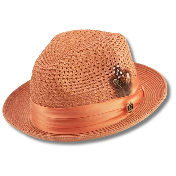 Montique Apricot Solid Color Pinch Braided Fedora With Matching Satin Ribbon Hat H-34