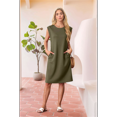 thumbnail image 4 of Women Summer Round Neck Casual Loose Split Wrinkle-Free Midi Dress with Pockets Green XXL, 4 of 7