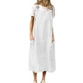 thumbnail image 3 of WRKEKC Robes d'Été Décontractées pour Femmes, Robe T-Shirt pour Femmes, Robe d'Été Tendance pour Femmes pour les Vacances, Couleur Unie, Sans Manches, Ajourée, Midi, de Fête, de Plage, 3 of 7