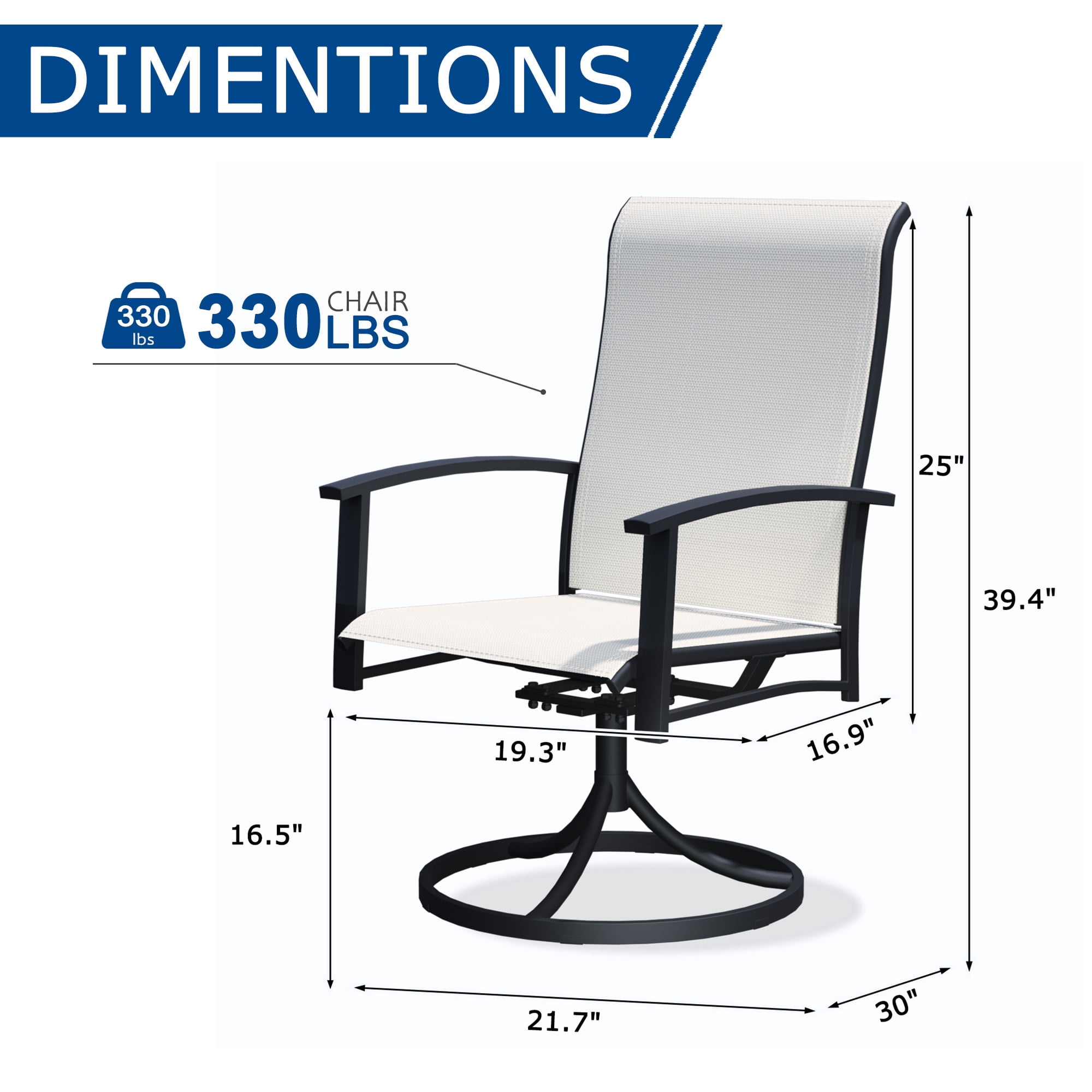 Swivel Patio Chairs Set of 2, Outdoor Metal Dining Armchairs, High Back Ergonomic Design, Beige