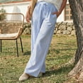 thumbnail image 4 of Favoffer Women's Striped Wide Leg Pants Elastic Drawstring Waist Pocket Loose Casual Trousers Summer Beach Vacation Bottom for Resort Seaside Trip, 4 of 7