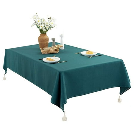 

Tablecloths For Rectangular Table Solid Color Tablecloth With Fat Tassel Wrinkle Free Cotton Linen Table Cover For Living Room Kitchen Garden Picnic Party-Green C-90*90cm