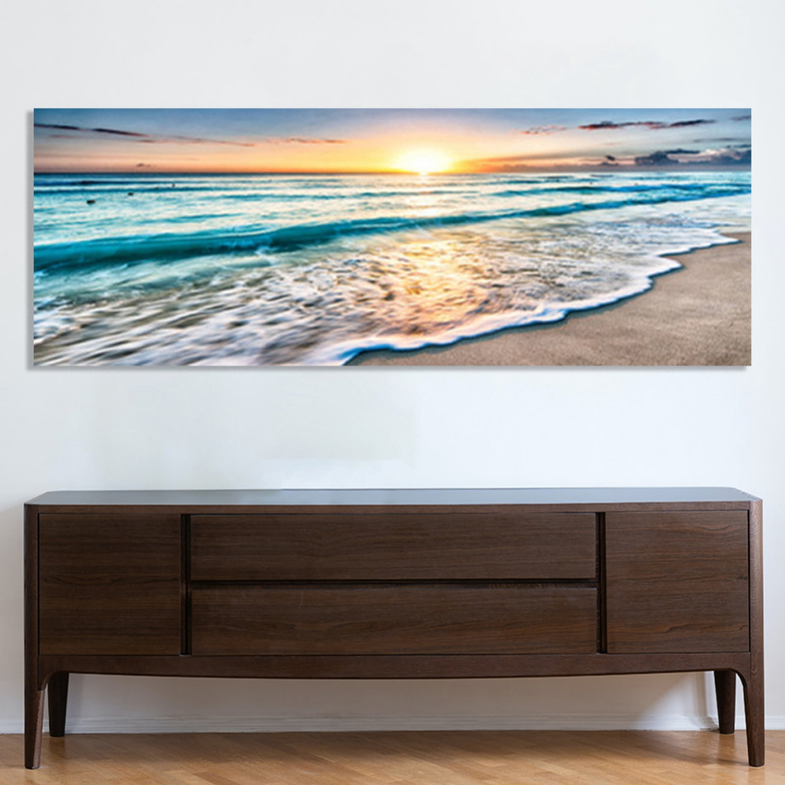 19.7*59 inch Beach Wall Art for Living Room - Ocean Pictures Sunset Canvas Pictures Wall Decor,Blue Sky and Coastal Scenery Seascape Paintings for Bedroom Bathroom Office Home