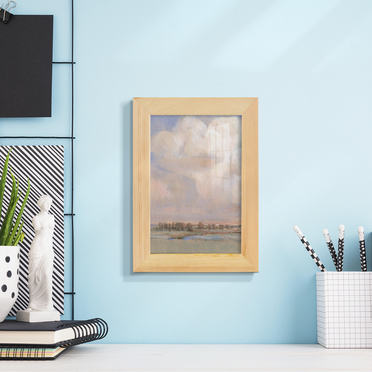 Billowing Clouds II - Framed Print w/glass - Natural Wood