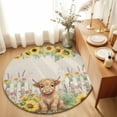 thumbnail image 2 of Farm Highland Cattle Area Rugs 5' (Round) Farmhouse Sunflower Cow Fence Linen Texture Floor Rug&nbsp;Non Slip Low Pile Ultra Soft Throw Carpet for Entryway Indoor Entrance Kitchen Bathroom, 2 of 9