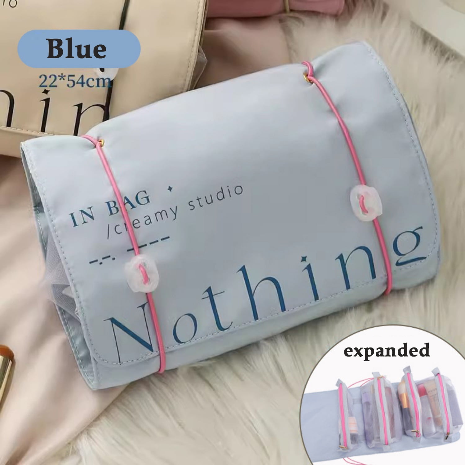 ROYALFAIR Aufrollbare Make-up-Tasche – Wasserdicht, Mit Schmuckfach, 4 Transparente Taschen, Reise-Organizer