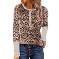 thumbnail image 1 of DYMADE Women Long Sleeve Knit Fabric Crew Neck Stiching Print Pullover Tunic T-Shirt, 1 of 4