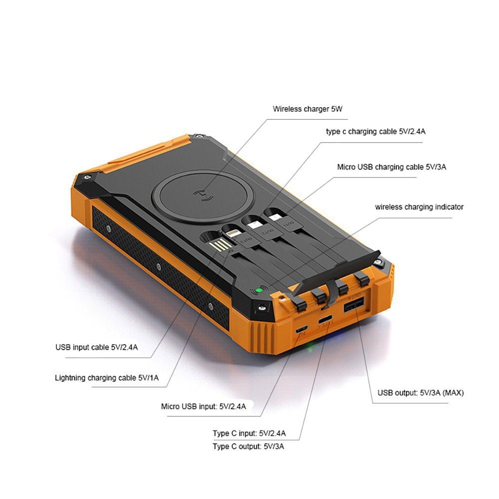 JRD Solar Wireless Power Bank 20000mAh with LED Flashlight Portable Phone Charger