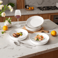 thumbnail image 4 of Onader Pasta Bowls Set of 4, 34oz Ceramic Large Salad Bowl Plates for Serving Soup Dinner, Shallow Stoneware Pasta Plate, Microwave & Dishwasher Safe, Speckled White, 4 of 7