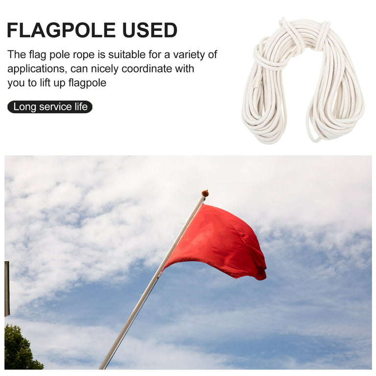 Flag Pole Rope Flagpole Halyard Rope White Braided Nylon Rope 6mm 20m  Clothes Drying Cotton Rope Replacement Cord String