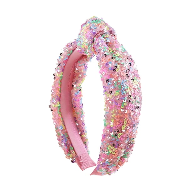 Diadema alta versátil para mujer con lentejuelas de colores, elegante diadema anudada