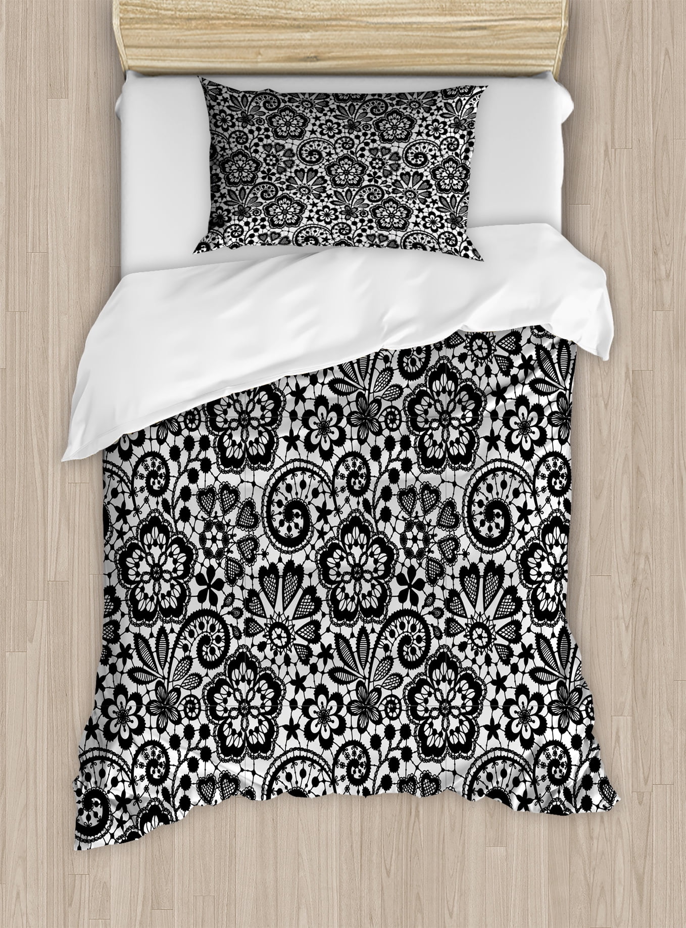 Gothic Duvet Cover Set Intricate Romantic Pattern With Feminine