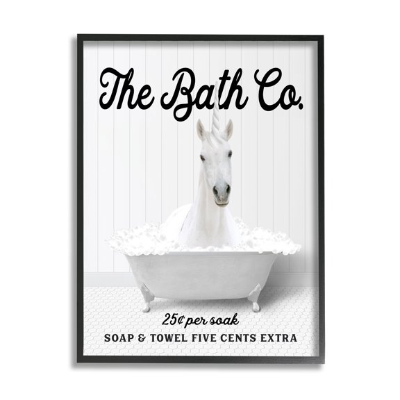 Stupell Industries Bubble Bathtub Unicorn Animals & Insects Painting Black Framed Art Print Wall Art, 24 x 30