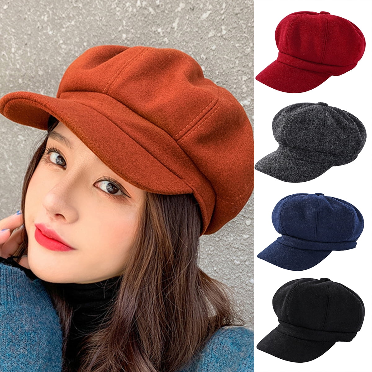Women's Wool Newsboy Hat - Vintage Style Beret Cap For Winter Fashion