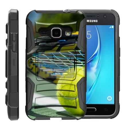 TurtleArmor ® | For Samsung Galaxy J1 J120 | Amp 2 | Express 3 | Luna [Hyper Shock] Hybrid Dual Layer Armor Holster Belt Clip Case Kickstand - Tennis Ball and