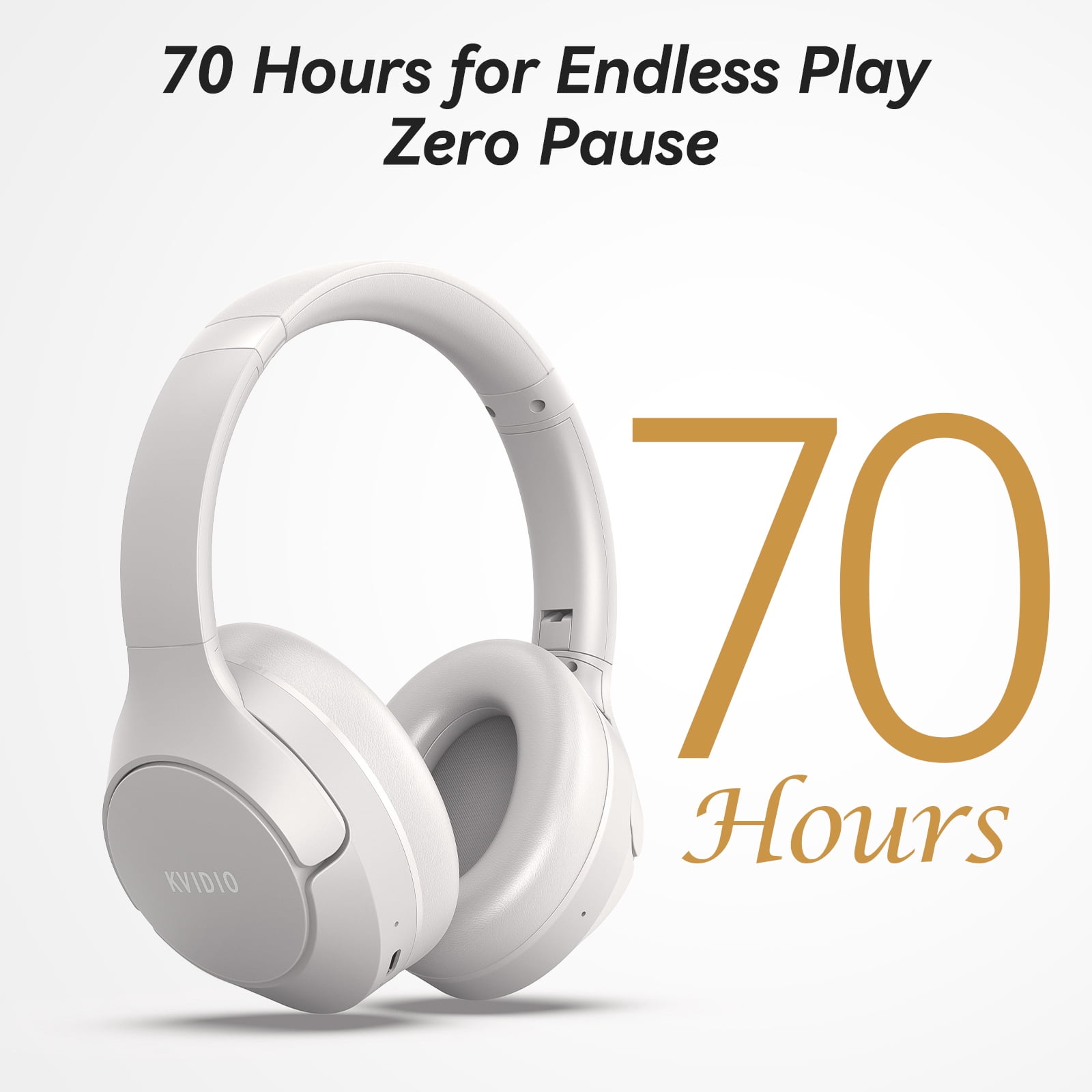 KVIDIO Active Noise Cancelling Headphones with Microphone, Deep Bass, 70H Running Time - Silver