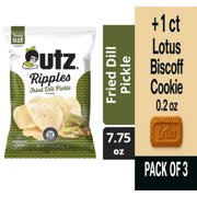 Utz Fried Dill Pickle Ripples Potato Chips Family Size 7.75 oz - Pack of 3 & Lotus Biscoff Cookie - 0.2 Oz - 1 ct