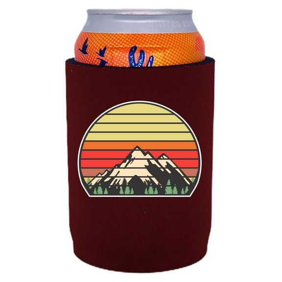 Retro Mountains Full Bottom Can Coolie (Burgundy)