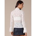 thumbnail image 4 of DARING DIVA Women's Lace High Neck Bell Long Sleeve Sheer Mesh Blouses S White, 4 of 6