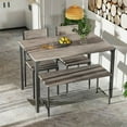 thumbnail image 3 of Gymax 4pcs Dining Table Set Rustic Desk 2 Chairs & Bench w/ Storage Rack Grey, 3 of 9