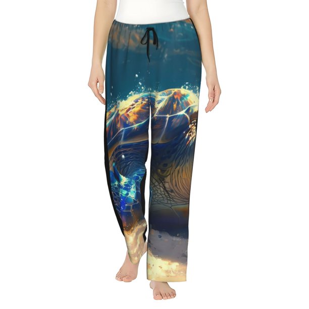 Fotbe Sunshine Underwater Sand Turtle Pantalones de Pijama para Mujer, Pantalones de Dormir, Pantalones Pj con Cordón y Bolsillos-3X-Large