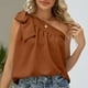 thumbnail image 3 of Blusa sin mangas con pajarita, marrón claro, corte holgado para mujer, talla XL, estilo veraniego sofisticado, 3 of 6