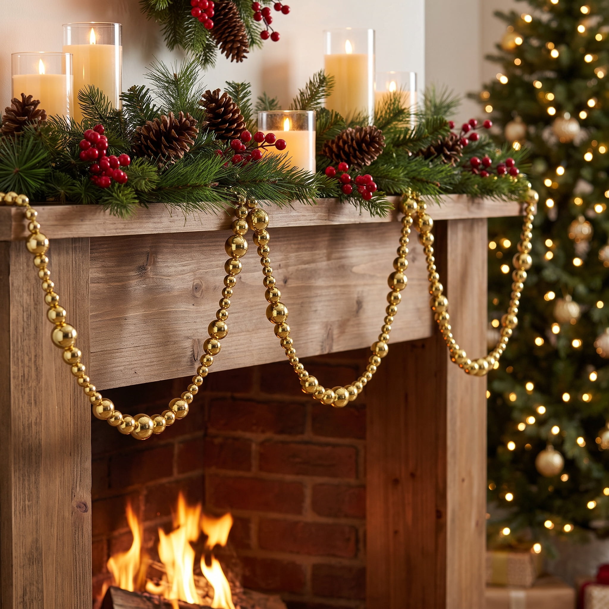 Plastic Bead Christmas Garland, Gold, 6', by Holiday Time