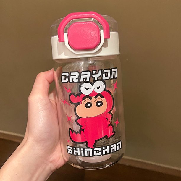 Taza de vidrio Crayon Shin-chan para niñas, bonita taza con pajita de verano, taza bonita portátil resistente a altas temperaturas y borosilicato