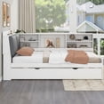 thumbnail image 2 of White Twin Full Size Daybed with Trundle Storage & Rotatable Board - Solid Pine Wood Bed Frame, 2 of 7