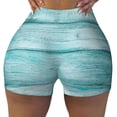 thumbnail image 2 of Gukieu Teal Turquoise Wood Print Women's Sports Shorts, Elastic Waist High Stretch Running Yoga Gym Sweatpants-Small, 2 of 8