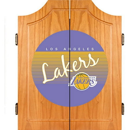 Los Angeles Lakers NBA Hardwood Classics Dart Cabinet Set with Darts and Board - Purple, Gold