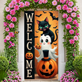 thumbnail image 5 of Pumpkin Decoration Halloween Welcome Banner Black Cat Design Festive Theme Ghost Illustration for Holiday Party Home Decoration Event Entryway, 5 of 9