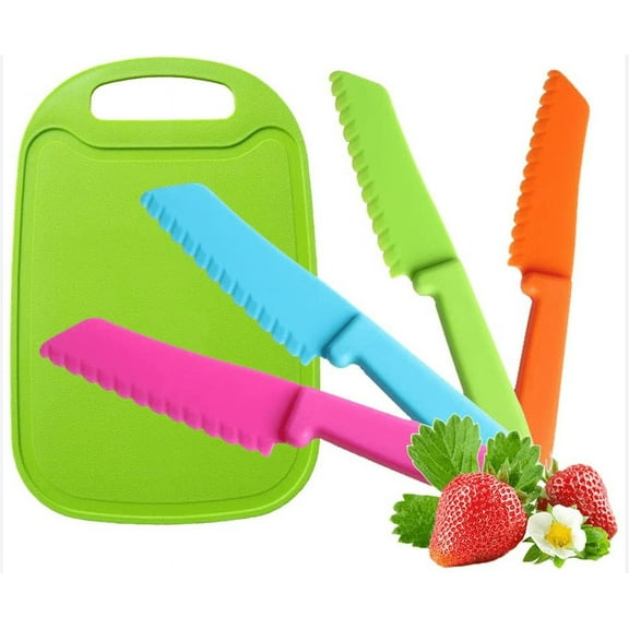 5 Pieces Kids Knife Set for Veggies Nylon kids knifes for Real Cooking Kitchen Tools for Toddlers With Cutting Board,Kids Knife Sets Plastic Knife