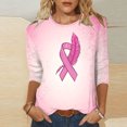thumbnail image 2 of SwiftWear Women's Breast Cancer Awareness Ribbon 3/4 Length Sleeve Crewneck Graphic Tops Loose Fit Soft Casual Tee Shirts Pink, 2 of 5