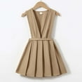 thumbnail image 2 of Wuxian Girls Uniform Jumper Dresses Casual Sleeveless V Neck A Line Pleated Dress For Toddler Kids Knee Length Comfortable Overall Outfit Outwear, 2 of 3