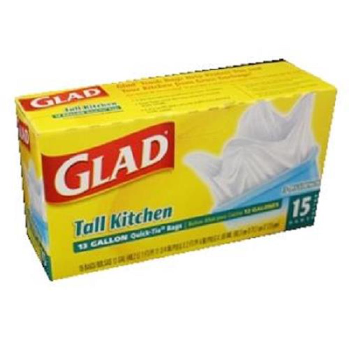 Glad® Tall Kitchen Quick-Tie Bags, 13 gal, 0.66 mil, 23.75 x 28