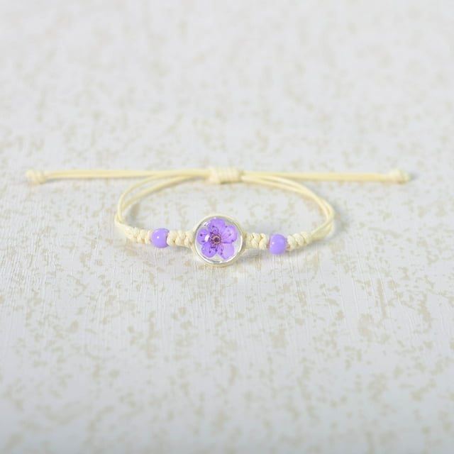 Nvzi Pulsera de flores hecha a mano - Pulsera de resina, pulsera ajustable, pulsera de flores - 2 piezas, narciso morado