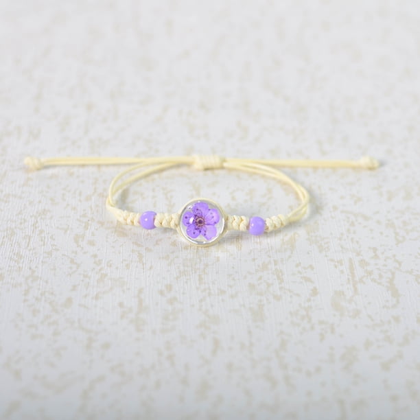 Nvzi Pulsera de flores hecha a mano - Pulsera de resina, pulsera ajustable, pulsera de flores - 2 piezas, narciso morado