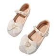thumbnail image 3 of Viluyesy Girls Princess Dress Shoes - Toddler Bow Pearl Rhinestone Flats Soft Sole Ballet Slip-On Wedding Party Stage Performance School Uniform (2.5-11.5 Years) Beige Size 12 M, 3 of 8
