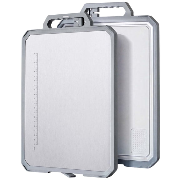 MoonSun 2 in 1 Stainless Steel Cutting Board for Kitchen, 16”×12”Double Sided Food Grade Wheat Straw PP Non-Slip Thick Board,Large Size