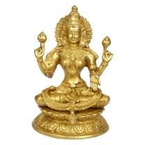 Brass World Laxmi Murti Brass Lakshmi Idol Laxmi Goddess Lakshmi Sitting Statue in Blessing Postures for Home Puja Mandir Temple Gold Color Height 9 Inch