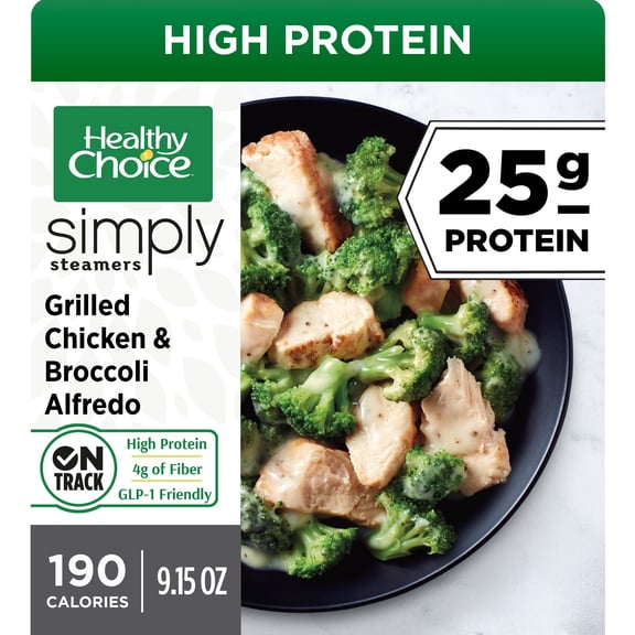 Healthy Choice Simply Steamers Grilled Chicken & Broccoli Alfredo, High Protein Frozen Meal, 9.15 oz. Bowl